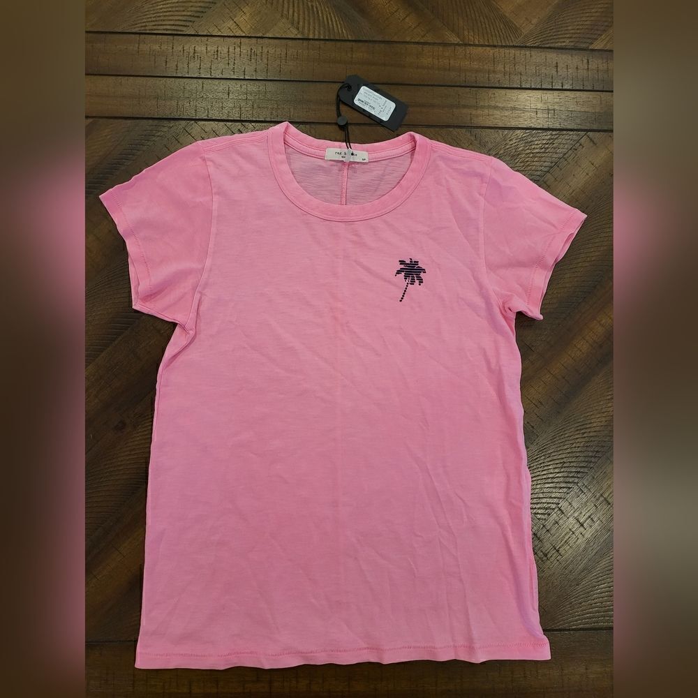 Rag & Bone Two Tone Palm Tree Tee Small Neon Pink
